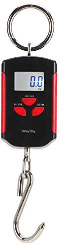FLEXMAN Digitale Kranwaage, 100 G bis 200 Kg Kapazität, Kg, Pfund, JIN, 3 Arten, Hängewaage, LCD Bildschirm, Angelwaage mit Haken für Gepäck, Express Lieferung, Schweine, Schafe (Rot)