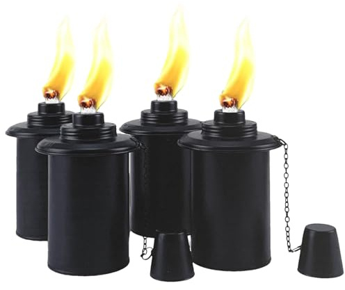 Caja de antorcha decorativa, caja de antorcha al aire libre - Juego de 4 cartuchos de antorcha recargables con tapa de metal, antorcha de mesa de citronela, decoración interior y exterior para