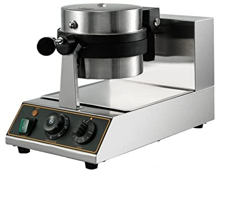 Máquina for hacer gofres redonda, horno antiadherente eléctrico comercial de 1100W, máquina for hornear magdalenas con placa de doble cara giratoria for el hogar de 180 ° Resistente y duradera