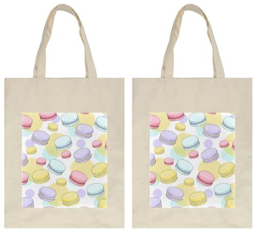 VAPOKF Sacs fourre-tout en toile, réutilisables, respectueux de l'environnement, sacs à bandoulière pour le shopping, le travail, l'école, les voyages, le quotidien, différentes tailles de macarons,