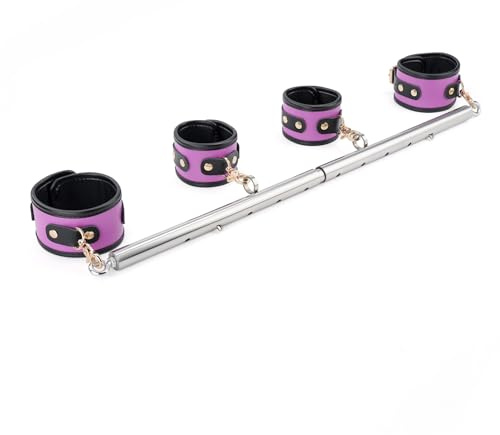 Spreader Bar Heavy Duty Stainless Steel Expandable Silver Bar Home Gym with 4pcs PU Purple Adjustable Strap,Sports Aid Training Fitness Gear Pilates Aid Kit,Yoga Set