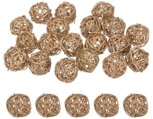 M METERXITY 20-Pack Wicker Rattan Balls 40mm/1.6 Inch Decorative Rattan Balls Orbs Vase Fillers Bowl Fillers for Christmas/Weddings/Thanksgiving/DIY Crafts/Home Decor [Gold]