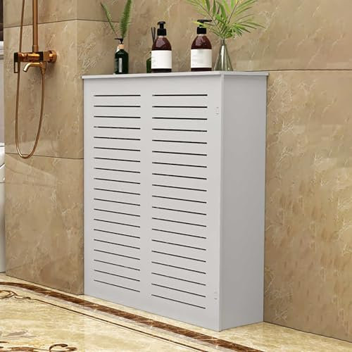 ZIHESY Moderner Heizkörperabdeckung Holz Weiß Lamell, Groß Oben Verkleidung Heizungsverkleidung, für Schlafzimmer Wohnzimmer Küche Heizkörperverkleidung(70x60x15cm(27.56x23.56x5.9in))