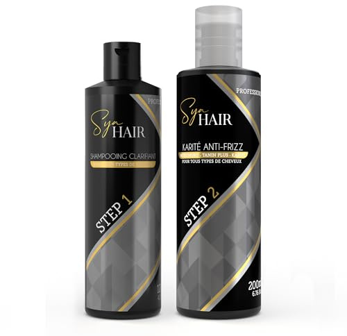 Sya Hair Kit Lissage Karité - Soin Lissant & Mise en forme temporaire de la fibre capillaire Shampoing Clarifiant 120 ml + Soin lissant 200 ml - Soin Capillaire Naturel - Tous Types de Cheveux