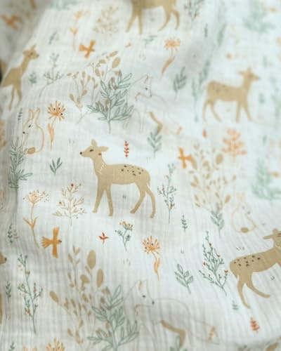 Tissus et Nappes Westeel - Tissu Double Gaze Imprimé Biche - Vendu au Mètre - Oeko-tex® Largeur 130cm 130g/m²