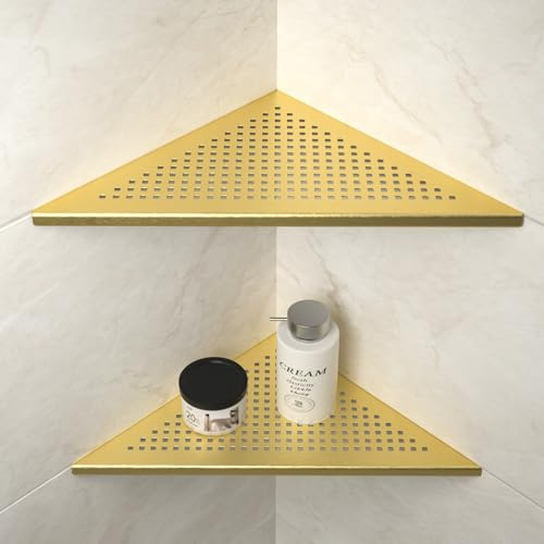 Bernkot Hörnduschhylla, rostfritt stål 304 badrumshylla av stål med gallerdesign för kaklade väggar, inbyggd hylla för badrumsrenovering (guld, 254 mm – 2-pack)