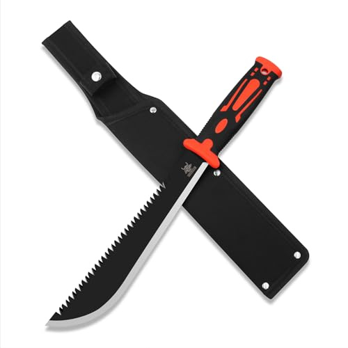 WICING Machete with Saw, 16.5 In Machetes for Bushcraft, Outdoor Hiking, Garden Cutting Trees and Yard Work, Ergonomic No-Slip Handle with Sheath