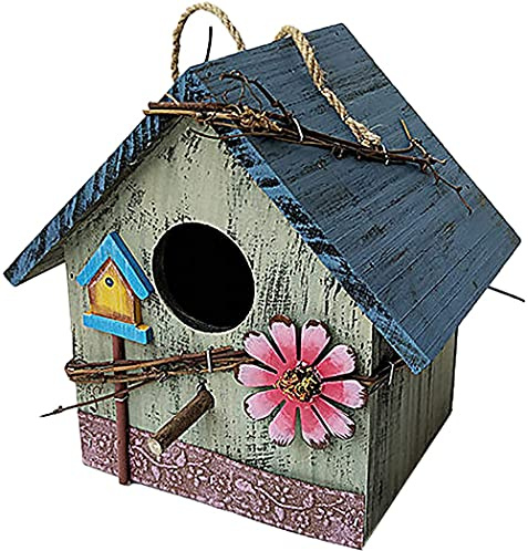 XWBLDBDFC Vogelfutterstation aus Holz, hängend, Vogelhaus und Vogelfutterhaus, Holz, dekorativ, außen bemalt, Gartendekoration, hellgrün