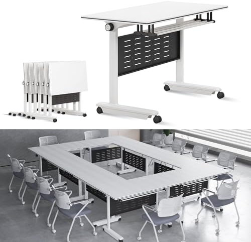 Klappbarer Konferenztisch mit Rollen, modern, rechteckig, klappbar, mobiler Trainingstisch, tragbarer Konferenztisch für Büro und Klassenzimmer