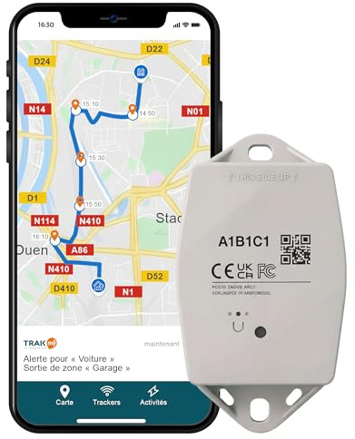 Traceur GPS Professionnel Trakmy Maxi Blanc – Autonomie 5 Ans – sans Recharge ni Câblage – Installation Facile – Suivi Discret Haute Précision pour Voitures, Motos, Remorques, Bateaux, Chantiers