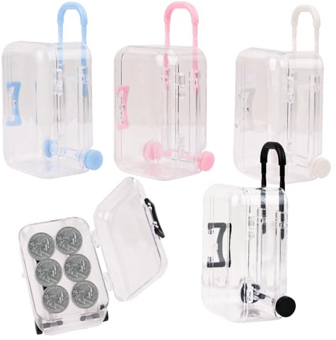 Reise Geschenk Mini Koffer Transparent 4 Stück, Geldgeschenk Reise Urlaubskasse Kleiner Koffer Geldkoffer als Geldgeschenk Spardose Reisekoffer für Urlaub, Reisekasse zum Verschenken (4 Farben)