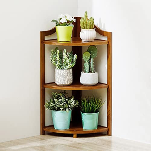 Corner Shelf 3/4/5 Tier Plant Stand, Bamboo Multipurpose Shelving Unit Small Industrial Corner Display Rac For Plants, Living Room,Home,Office And itchen (Color : Brown, Size : 3 Tier)