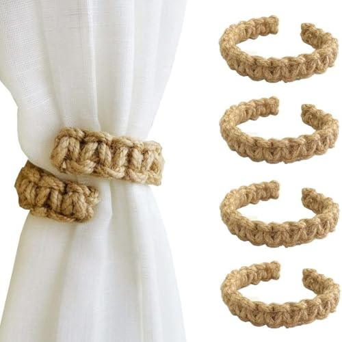 Culinavog 6 Pezzi Fermatende Intrecciati, Cravatte per Tende Boho, Corda di Cotone Naturale, Fermatende Con Corda Di Canapa Intrecciata per Casa, Esterni, Ufficio, Decorativi (Marrone)