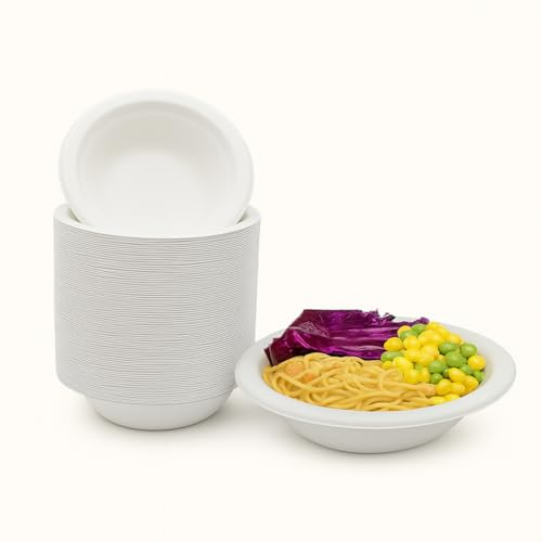 1000 x 8oz Compostable Bagasse Bowls – Round Biodegradable Sugarcane Paper Bowls 240ml | Microwave & Freezer Safe Eco-Friendly Disposable Bowl for Soup, Salad, Desserts, BBQ & Parties