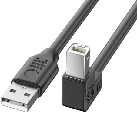 Cable de conexión USB 2.0 para impresora con lámina y blindaje trenzado, largo alcance, codo de 90 grados para transmisión rápida de datos, cable de escáner