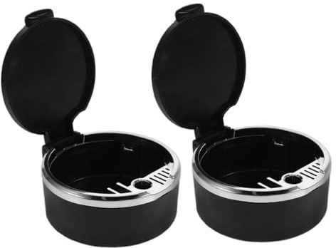 LOLIPPYY Cenicero con Tapa para Coche, Cenicero de Coche de Plástico Negro, Diseño Pequeño y Antiash, 2 Piezas para Interior del Vehículo