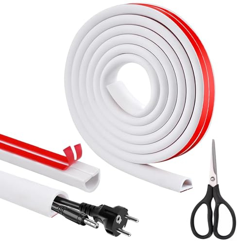 Gaine de câbles - 3 m - Demi-rond - Cache-câbles auto-adhésif pour la gestion des fils - Protection de câble en PVC flexible pour murs et sols - 15 mm x 10 mm - Blanc