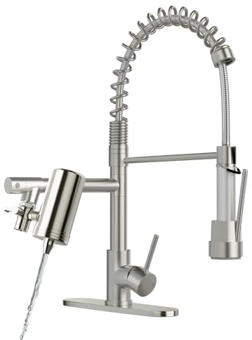 AIMADI Kitchen Faucet with Water Filter and Pull Down Sprayer, Brushed Nickel Stainless Steel Single Handle Kitchen Sink Faucet for Drinking Water, Farmhouse, RV, Utility or Laundry Sink