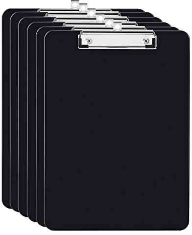 Lot de 6 planchettes à pince A4 noires en polypropylène - Fournitures de bureau - Imperméables - Pour bureau, école et la maison (31,5 x 22,5 x 3 cm)