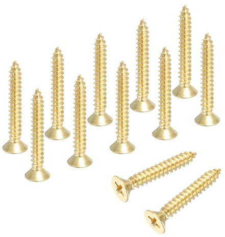 sourcing map Brass Phillips Wood Screws M4x25mm,Gold Tone,12Pcs | Brass Phillips,Flat Wood Screws,Self-Tapping,Furniture Connector for Door Hinges Wood Crafts and DIY Projects