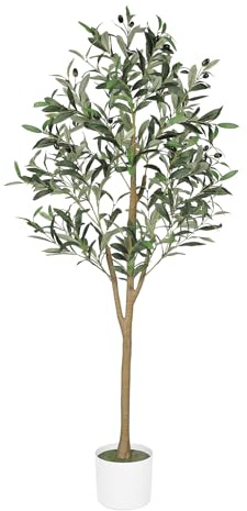 FEELEAD Olivenbaum künstlich 120 cm – Realistischer Olive Tree 4ft Künstliche Olivenbaum Pflanzen Indoor mit echtem Holzstamm & Früchten – Kunstpflanze im Topf für Zuhause Wohnzimmer, Büro Deko