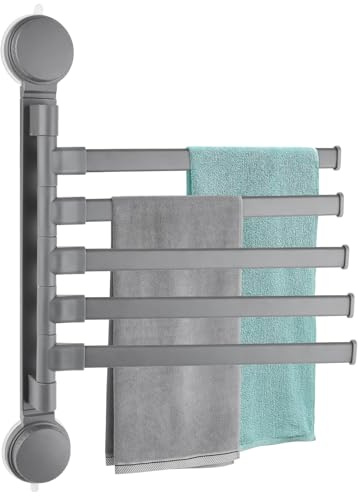 Portasciugamani senza foratura, girevole a 180°, 3 bracci, ventosa tipo Towel Holder, in lega di alluminio, supporto per asciugamani da bagno, braccio fino a 30 cm, per cucina, WC, guardaroba e bagno