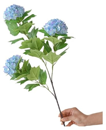 AEJHSIN Ortensie Artificiali Bouquet di ortensie artificiali a 3 teste, fiori ortensia finti in seta, estivi for la casa, centrotavola for matrimoni, decorazioni for feste(Blue)
