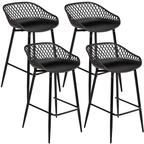 buybyroom Taburetes Altos de Cocina, Juego de 4 Taburetes de Bar con Respaldo, Sillas Altas de Cocina Modernas para Isla de Cocina, Bar o Restaurante, Patas de Metal, Negro