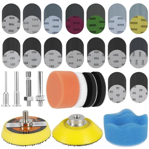 331 Stück Polieraufsatz Akkuschrauber 50mm Schleifscheiben Nassschleifpapier Polierschwamm Scheinwerfer Aufbereitung Set für Metall Holz Glas Autos Schmuck