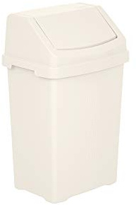 M1SS 8 Litre Soft Cream Swing Bin Plastic Waste Bin with Lid Compact Dustbin for Kitchen Bathroom Bedroom Office Toilet Utility Room Space Saving Durable Household Rubbish Bin Indoor Use Daily Indoors