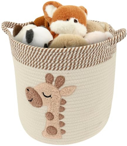 Aufbewahrungskorb Kinder Baumwollseil 30x28cm Spielzeugkorb Kinderzimmer mit Griff Faltbar Wäschekorb Baby Giraffe Bohème-Stil Aufbewahrungsmöglichkeiten für Spielzeug Kleidung Decken Bücher