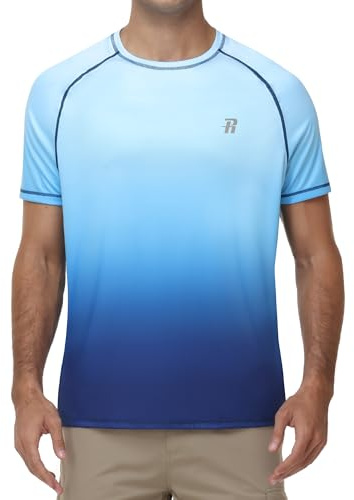 Runhit Men’s UPF 50+ Rash Vest Short Sleeve, Lightweight Quick Dry UV Sun Protection Swimming T-Shirt for Running Fishing & Outdoor Sport