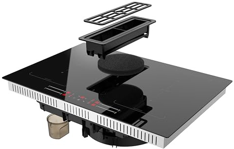 K&H Induktionskochfeld mit Dunstabzug (668 cbm/h), DD77-IN7204FLX [4 ZONEN FLEX] - Induktionskochplatte - Slider Touch Steuerung - Kochfeld Induktion - Autark - 77CM - 7200 Watt - 9 Leistungsstufen
