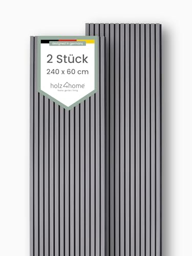 holz4home® 2er Set Akustikpaneele Holz 240x60 cm Dunkelgrau I Wandpaneele Innenverkleidung Wandpaneele in Holzoptik I Lamellenwand 3D Holzverkleidung Paneel Holzpaneele