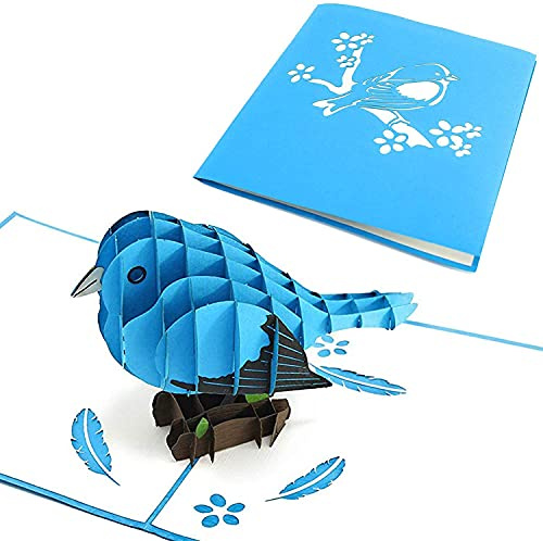 PopLife Blauer Vogel des Glücks 3D-Pop-Up-Karte für den Muttertag - Jubiläum, Geburtstagskarte, viel Glück, Danke - Süßes Geschenk für sie - Flach gefaltet für Mailing - für Mama, Tochter, Frau, Oma