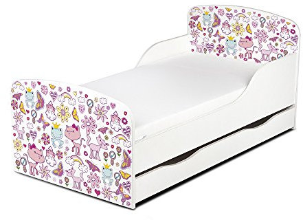 Leomark Komfortables PAW Patrol Kinderbett mit Matratze und Lattenrost Holz-Einzelbett 140 x 70 cm Grau mit Cartoon-Motiven Perfekt für das Kinderzimmer, Motive (PAW Patrol 09)