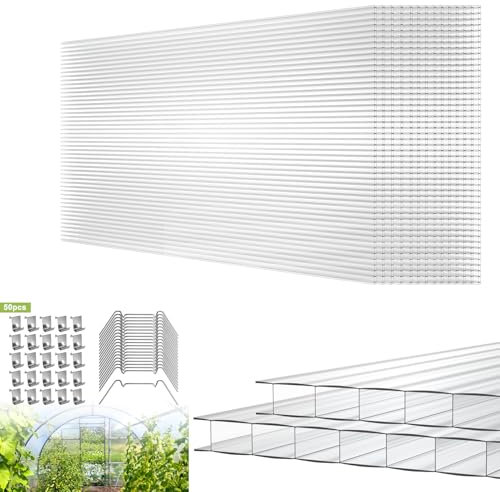 LZQ 14x lastre alveolari in policarbonato, trasparente 4 mm di spessore 60,5 x 121 cm pezzi doppie piastre di ricambio per serra da giardino, carports, resistente ai raggi UV 10,25m²