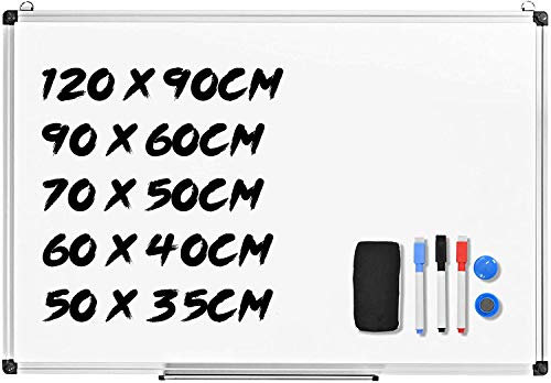 RELAX4LIFE Whiteboard, Magnettafel mit 2 magnetische Partikeln & Tafellöscher & 3 Stifte, Schreibtafel für Büro & Studierzimmer & Zuhause, Wandtafel Stifthalter mit & Aluminiumrahmen (90 * 60CM)