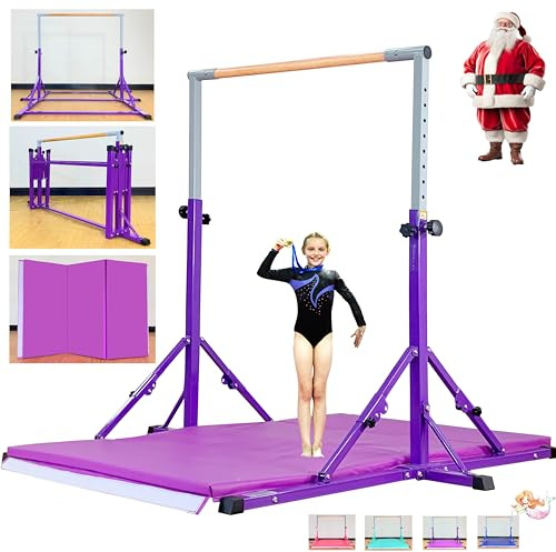 MARFULA Foldable Gymnastic Bar with Mat for Kids Ages 3-20, 350 lbs Weight Capacity, Gymnastic Kip Bar Horizontal Bar for Gymnast, Gymnastic Training Equipment for Home and Gymnastic Center Use