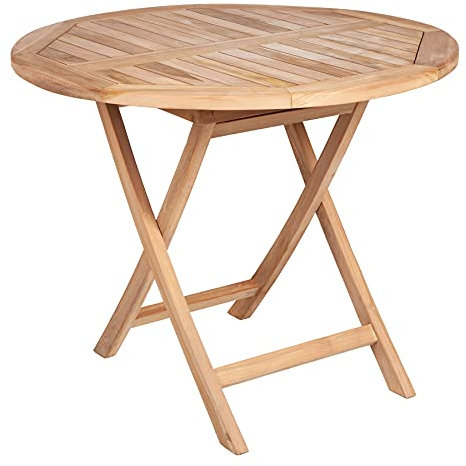 Riess Ambiente Massiver Gartentisch Empire Teak 90cm Teakholz rund klappbar Outdoortisch Garten Tisch Balkontisch