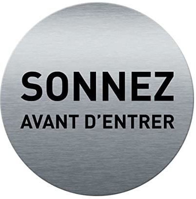AUA SIGNALETIQUE - Plaque de porte Aluminium brossé imprimé AluSign Ø 85 mm - épaisseur. 3 mm - Double Face adhésif au dos (Sonnez)