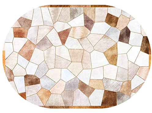 Rururug Designer Teppich Oval Kurzflor Orientteppich Klassisch Gemustert Ornamente für Wohnzimmer Schlafzimmer Zimmer deko,Beige-Braun-Weiß-Patchwork-Design,Oval 200 x 230 cm