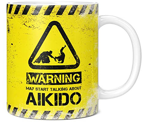 Mug Monster - Taza de café de cerámica con texto en inglés Warning May Start Talking About Aikido - Taza de café de cerámica, regalo para hombres o mujeres, taza extragrande y gigante disponible,