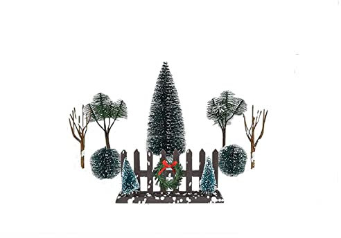 Generico Kit Accessori Paesaggio 8 pz Alberelli presepe con Steccato Recinzione in Legno h. 5 cm Piccolo Recinto Staccionata Alberi innevati Ambientazione Modellismo