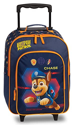 Fabrizio Paw Patrol Chase Marshall Skye Kinder Trolley Kinderkoffer Weichgepäck Polyester 32 x 42 x 16/21 cm Vol. 17 l (Dunkelblau Chase)