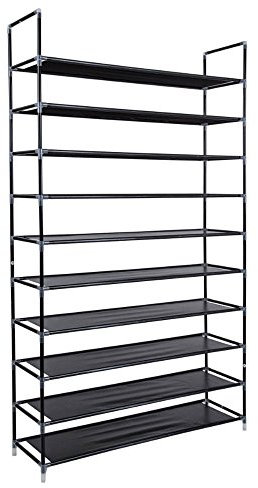 LEADZM Schuhregal mit 10 Ebenen, Offener Schuhschrank, Schuhständer, Schuhaufbewahrung, aus Metall, platzsparend, für Wohnzimmer, Korridore, Gänge, Ankleidezimmer, 100 x 30 x 175 cm (Schwarz)