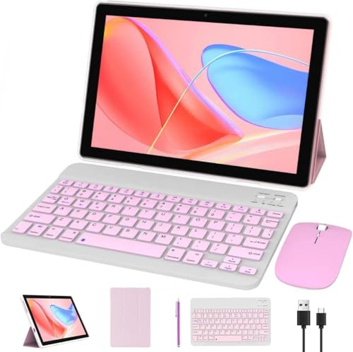 Samsung Galaxy Tab A7 Lite 10.1 Android 14 2 in 1 Tablet With Keyboard, 64GB+8GB RAM, 8MP Camera, 6000mAh Battery, Include Keyboard/Mouse/Case/Stylus Pen/Bluetooth Wifi-6, Pink/Girl Tablet PC