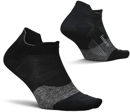 Feetures Elite Ultra Light Cushion No Show Tab Ankle Socks - Chaussettes de Sport à Compression ciblée - Nouveau Noir, Grande (1 Paire)