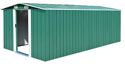 BaraSh Gerätehaus Fahrradschuppen GartengeräTehaus GartenhüTte GeräTeschuppen GeräTebox Garten 257x489x181 cm Metall Grün