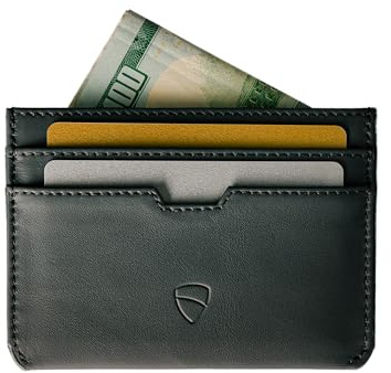 Vaultskin Kartenetui Herren - Slim Wallet mit RFID Blocker, Kreditkartenetui Leder für Geldscheine, EC Karten & Ausweis, minimalistisches Portemonnaie für Männer (Schwarz, MOORGATE)